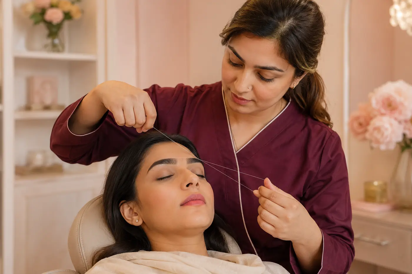 Editorial image of an eyebrow threading service